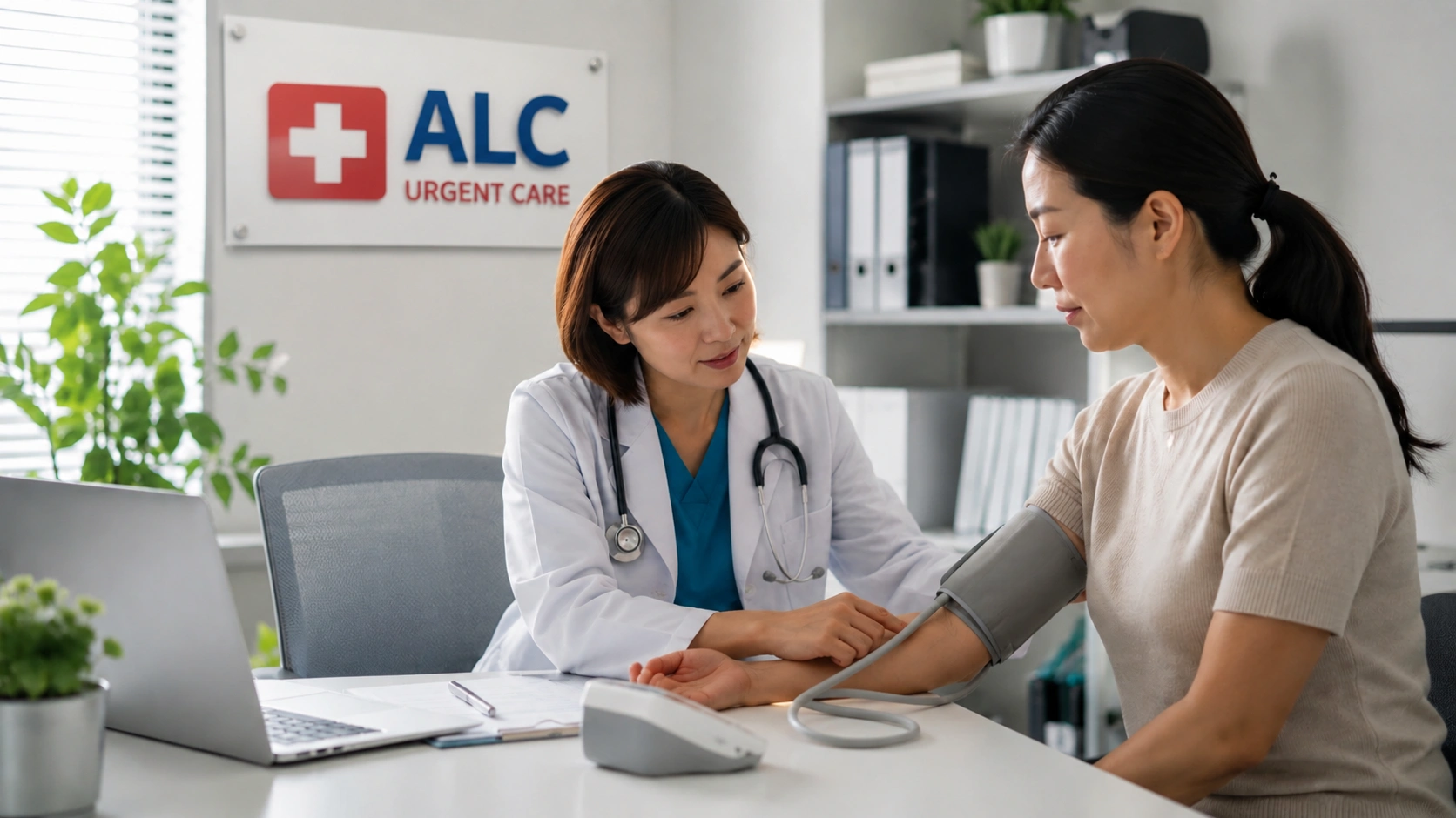 Urgent care clinic staff attending to a walk-in patient